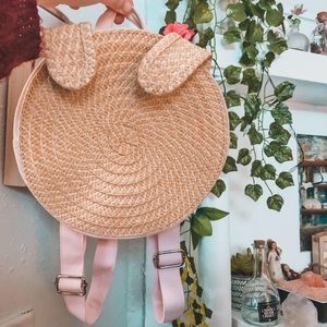 Woven Circle Backpack with Bunny Ears